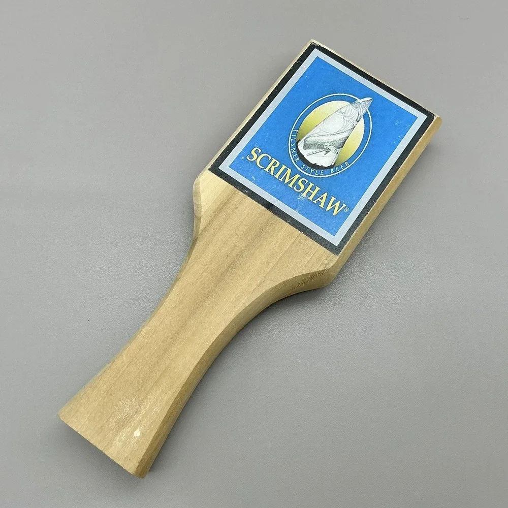 Scrimshaw Pilsner Style Beer Tap Handle Wood Blue Bar Pub Decor USA Collectible